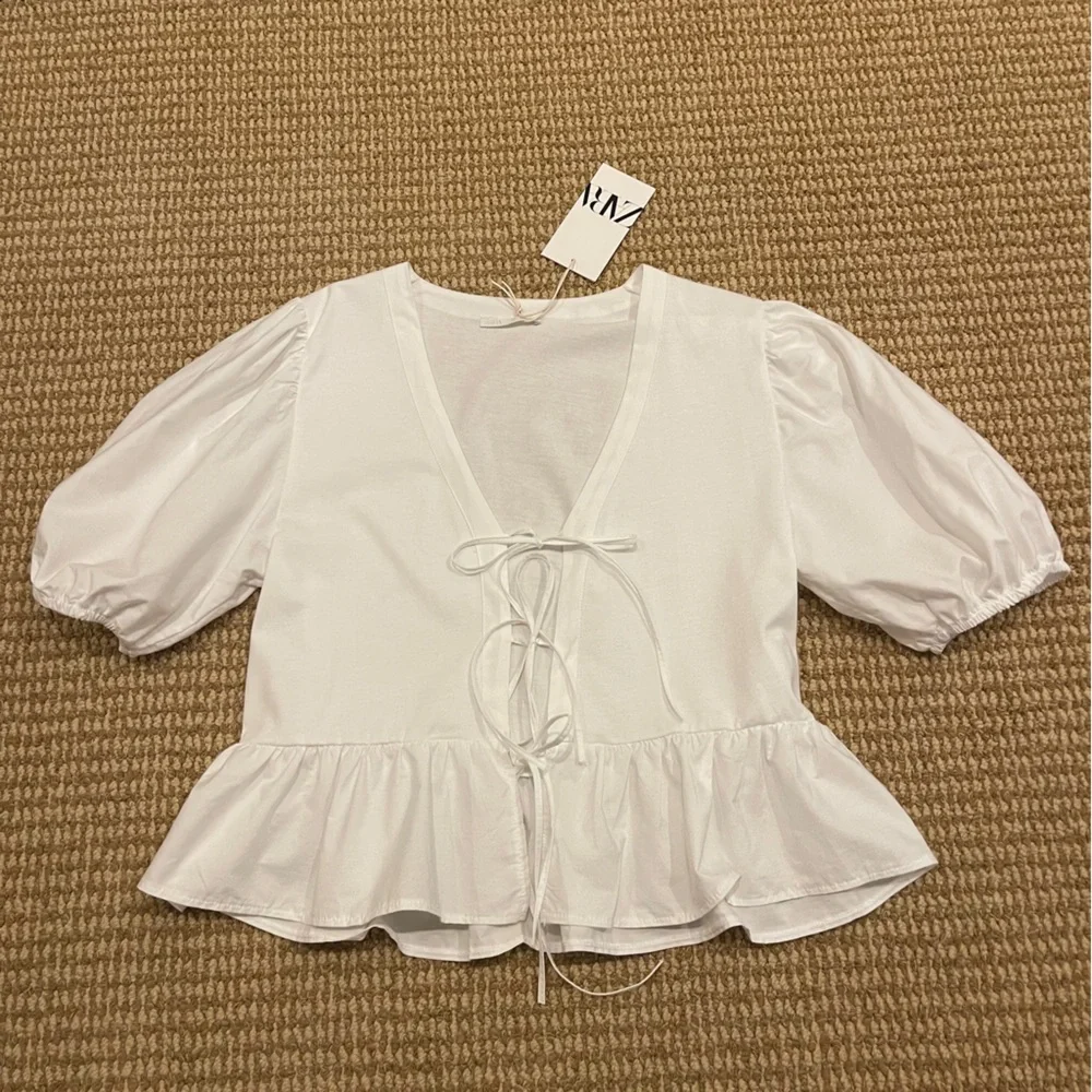 Zara White Combination Tie Top Medium NWT